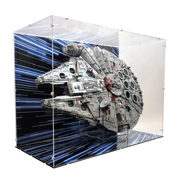 Display verticale e supporto in acrilico per LEGO&reg; 75192 Star Wars UCS Millennium Falcon (con immagine di sfondo)