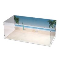 Acrylic display XXL for LEGO&reg; 10220/10279/10252 Volkswagen T1/T2 & Beetle (With background image - beach during the day)