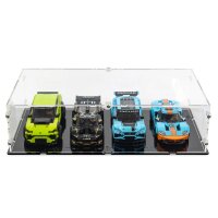 Pr&eacute;sentoir acrylique XL pour 4 mod&egrave;les LEGO&reg; Speed Champions c&ocirc;te &agrave; c&ocirc;te (avec socle noir)