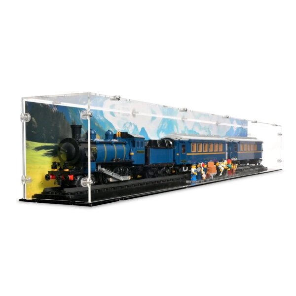 Acryl-Display f&uuml;r LEGO&reg; 21344 Der Orientexpress (Mit Hintergrundbild & schwarzem Boden)