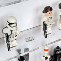 Pr&eacute;sentoir mural en acrylique pour 100 figurines LEGO&reg; (avec fond blanc)