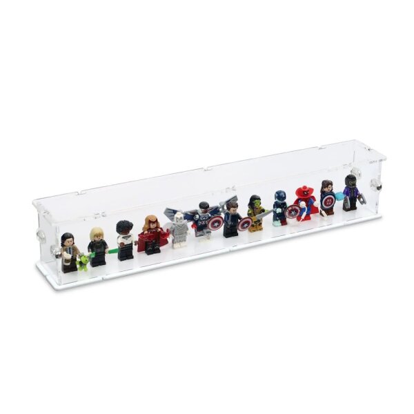 Pr&eacute;sentoir en acrylique pour 12 figurines LEGO&reg; (avec base blanche et tenons)