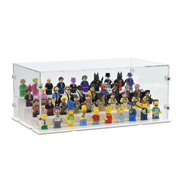 Pr&eacute;sentoir en acrylique pour 40 figurines LEGO&reg; (avec base blanche et tenons)