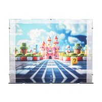 Acryl-Display f&uuml;r LEGO&reg; 72037 Mario Kart - Mario & Standard-Kart (Hintergrundbild und schwarzem  Boden)