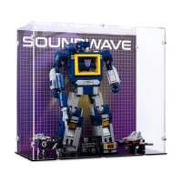 Display in acrilico per LEGO&reg; 10358 Transformers: Soundwave (con immagine di sfondo e base nera)