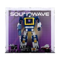 Display in acrilico per LEGO&reg; 10358 Transformers: Soundwave (con immagine di sfondo e base nera)