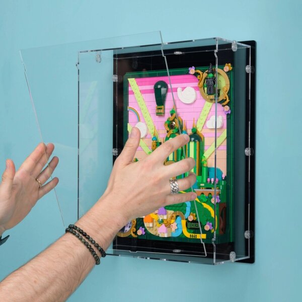 Pr&eacute;sentoir mural en acrylique pour LEGO&reg; 75685 Tableau d&rsquo;Emerald City (avec fond noir)
