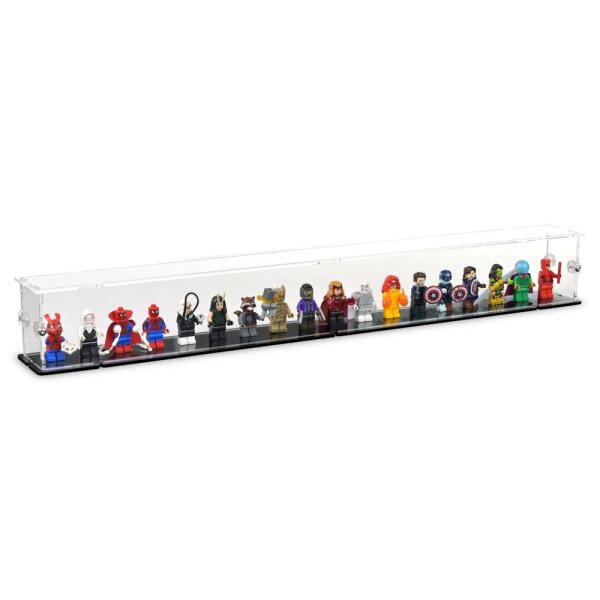 Pr&eacute;sentoir en acrylique pour 18 figurines LEGO&reg; (avec base noire et tenons)