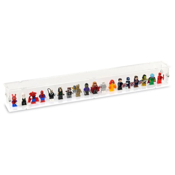 Pr&eacute;sentoir en acrylique pour 18 figurines LEGO&reg; (avec base blanche et tenons)