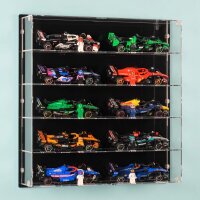 Acryl-Wand-Display f&uuml;r LEGO&reg; f&uuml;r 10 Speed Champions F1 Serie  (Mit schwarzem Hintergrund)