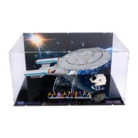 Display in acrilico per LEGO&reg; 10356 Star Trek: U.S.S. Enterprise NCC-1701-D (Con immagine di sfondo, base nera inc. 2 supporti)