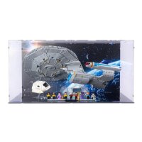 Display in acrilico per LEGO&reg; 10356 Star Trek: U.S.S. Enterprise NCC-1701-D (Con immagine di sfondo, base nera inc. 2 supporti)