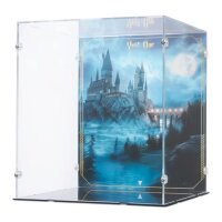 Display in acrilico per LEGO&reg; 76466 Harry Potter - Pietra filosofale (con immagine di sfondo e base nera)