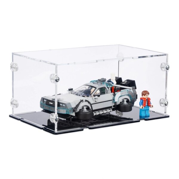 Acryl-Display f&uuml;r LEGO&reg; 77256 Zeitmaschine aus Zur&uuml;ck in die Zukunft (Mit schwarzem Boden & St&auml;nder f&uuml;r 2 Platzierungsvarianten)
