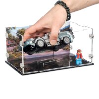 Display in acrilico per LEGO&reg; 77256 Macchina del tempo di Ritorno al futuro (Con immagine di sfondo della torre dellorologio e supporto per 2 opzioni di posizionamento)