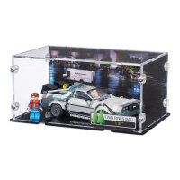 Acrylic display for LEGO&reg; 77256 Time Machine from Back to the Future  (With Twin Pines Mall background image & stand for 2 placement options)