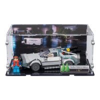 Acrylic display for LEGO&reg; 77256 Time Machine from Back to the Future  (With Twin Pines Mall background image & stand for 2 placement options)