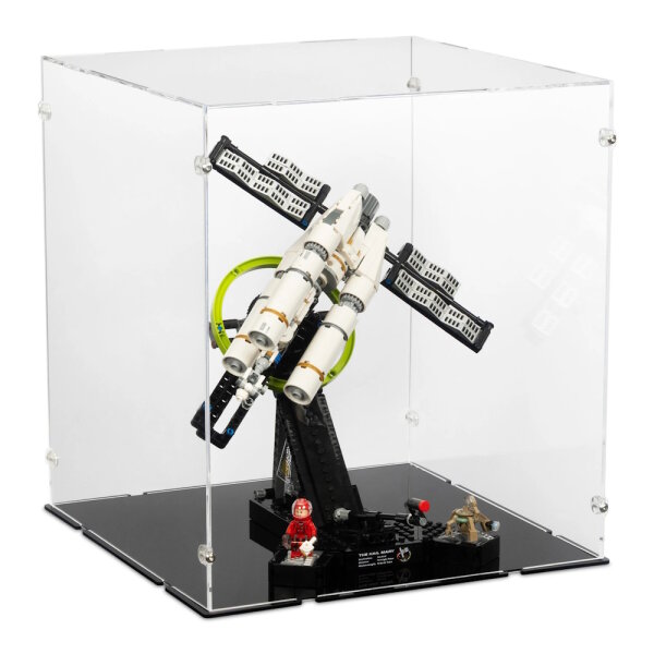 Acryl-Display f&uuml;r LEGO&reg; 11389 Der Astronaut (Mit Kurbel&ouml;ffnung und schwarzem Boden)