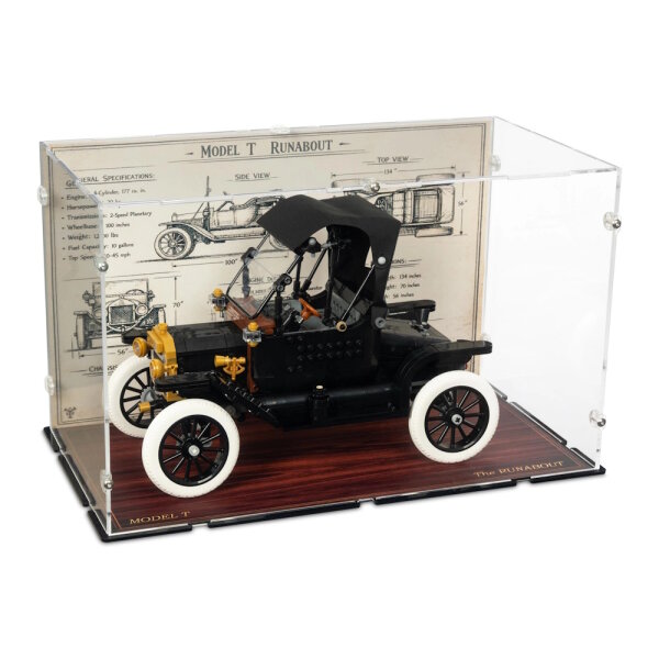 Acrylic Display Case for LEGO&reg; 11376 Ford Model T (with Technical Background Image & Wood Design Base)