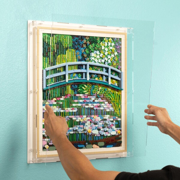 Acrylic wall display for LEGO&reg; 31220 Claude Monet Bridge over a Pond of Water Lilies (with white background)