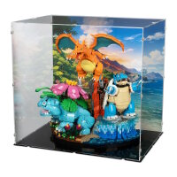 Display acrilico per LEGO&reg; 72153 Pok&eacute;mon Venusaur, Charizard e Blastoise  (con immagine di sfondo e base nera)