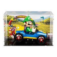 Display acrilico per LEGO&reg; 72050 Mario Kart Luigi e Mach 8  (con immagine di sfondo e base nera)