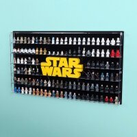 Acryl-Wand-Display f&uuml;r 128 LEGO&reg;  Star Wars Minigiguren und Star Wars Logo 75407  (Mit schwarzem Hintergrund)