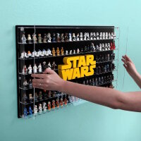 Acryl-Wand-Display f&uuml;r 128 LEGO&reg;  Star Wars Minigiguren und Star Wars Logo 75407  (Mit schwarzem Hintergrund)