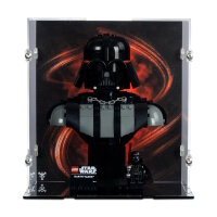 Pr&eacute;sentoir en acrylique pour LEGO&reg; 75439 Star Wars - Le buste de Dark Vador (avec image darri&egrave;re-plan et base noire)