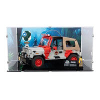 Acryl-Display f&uuml;r LEGO&reg; 77984 Jurassic Park Jeep Wrangler  (Mit Hintergrundbild & schwarzem Boden)