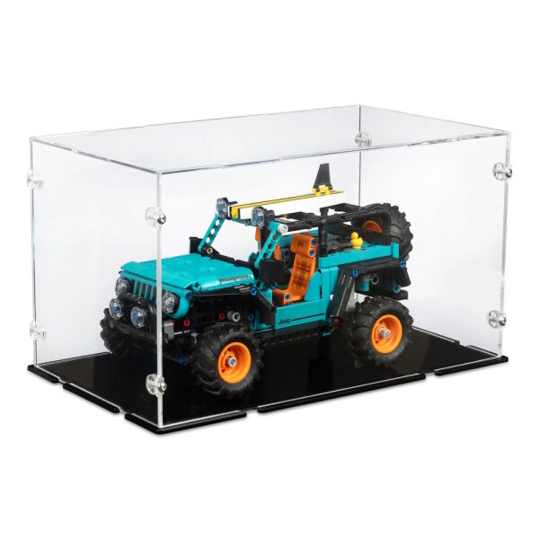 Display in acrilico per LEGO&reg; 42227 Jeep Wrangeler Rubicon SUV (con fondo nero)