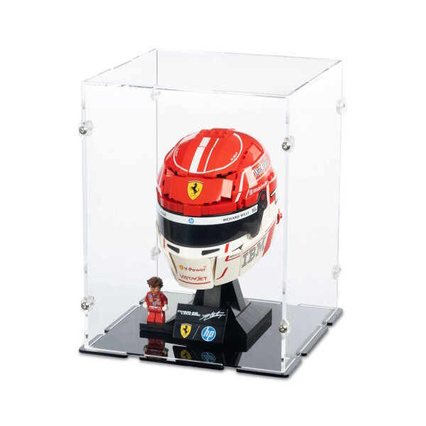 Display in acrilico per LEGO&reg; 43014 Casco di Charles Leclerc Scuderia Ferrari HP (con fondo nero)