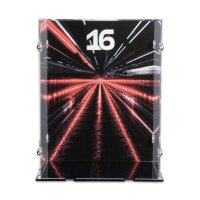Display in acrilico per LEGO&reg; 43014 Casco di Charles Leclerc Scuderia Ferrari HP (con immagine di sfondo e base nera)