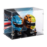 Acrylic display for 2 x LEGO&reg; F1 helmets (With background image & black base)