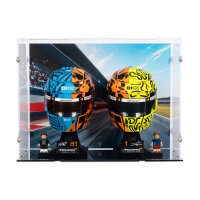 Acrylic display for 2 x LEGO&reg; F1 helmets (With background image & black base)