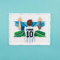 Pr&eacute;sentoir mural en acrylique pour LEGO&reg; 43018 Lionel Messi &ndash; La c&eacute;l&eacute;bration (avec fond blanc)