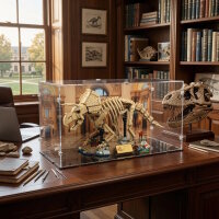 Acrylic display for LEGO&reg; 77985 Dinosaur Fossils - Triceratops (With background image & black base)