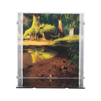 Pr&eacute;sentoir en acrylique pour LEGO&reg; 72423 Shrek, l&rsquo;&Acirc;ne et le Chat Pott&eacute; (With background image & black base)