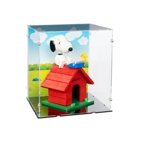Acryl-Display f&uuml;r LEGO&reg; 21368 Peanuts -Snoopys Hundeh&uuml;tte (Mit Hintergrundbild & schwarzem Boden)
