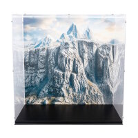 Display in acrilico per LEGO&reg; 11377 Il Signore degli Anelli - Minas Tirith (Con immagine di sfondo e base in legno nero)
