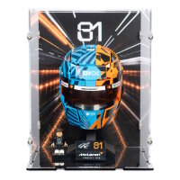 Acrylic display for LEGO&reg; 43017 McLaren Mastercard F1 Team Oscar Piastri Helmet (With background image & black base)