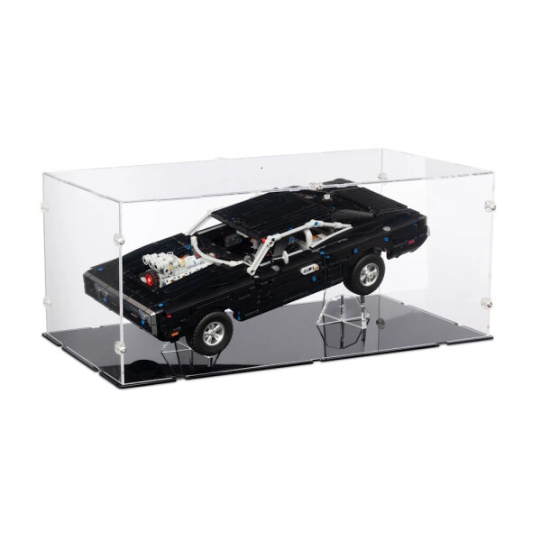 Display e supporto in acrilico per LEGO&reg; 42231 Fast and Furious Doge Charger R/T (con fondo nero)