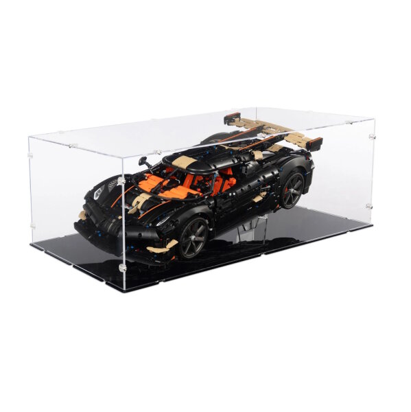 Pr&eacute;sentoir et support XL en acrylique pour LEGO&reg; 42232 Megacar Sadairs Spear de Koenigsegg (avec fond noir)