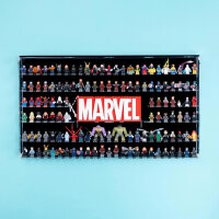 Display da parete in acrilico per 128 minifigure LEGO&reg; Marvel e logo Marvel 76313 (con sfondo nero)