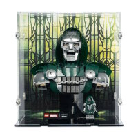 Acryl-Display f&uuml;r LEGO&reg; 76345 Doctor Doom B&uuml;ste (Mit Hintergrundbild & schwarzem Boden)